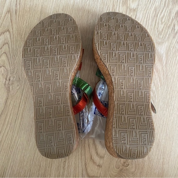 Fly London Size 41 Leather Cork Wedge Sandals Multicolor Strappy Platform - Picture 5 of 11